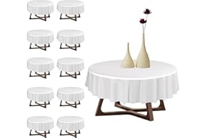 Yootiko Lot de 10 nappes rondes en polyester - Lavables - Imperméables et anti-taches - Pour pique-nique, fête, mariage, banquet - Blanc - 213 cm de diamètre