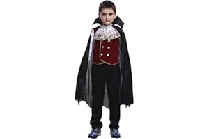 BLUCIELO Costume Halloween Vampiro Bambino 3-12 Anni Vestito da Vampiro Travestimento Ragazzo Bimbo Cosplay