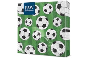 ‎PAW DECOR COLLECTION PAW - Servietten 3-lagig (33 x 33 cm) I 20 Stück I Perfekt für Partys, Geburtstage, Feiern I Kinderparty Tischdeko - Bunte Papierservietten mit Motiv - Fußball I Soccer Ball