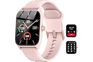 IOWODO Smartwatch,1.85" Reloj Inteligente Mujer con Llamadas Bluetooth Notificaciónes Whatsapp MensajesSMS, SpO2 Pulsómetro Sueño Podómetro Calorías,100 Modos Deportivos para iOS Android (Rosa)