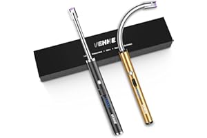 VEHHE Candle Lighter, 2 Pack Rechargeable Electric Lighter with LED Battery Display Safety Switch, Flexible Neck USB Lighter for Candles Camping Grill Gas Stoves Cooking (Black and Gold)