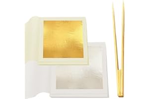 HALYKADU Essbar Blatt Blattgold-10 Blatt 4.33cm 24 Karat Goldfolie & 10 Blatt 6cm Reines Silberblatt,Gold Leaf für Basteln
