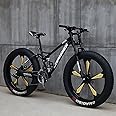JAMCHE 26Inch Mountain Bikes, Adult Fat Tire Mountain Trail Bike, 27 Speed Bicycle, High-carbon Steel Frame Full Suspension Dual Disc Brake, 4.0 Inch Thick Wheel Mountain Snow Beach Bikes