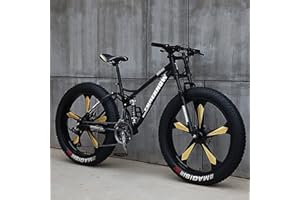 JAMCHE 26Inch Mountain Bikes, Adult Fat Tire Mountain Trail Bike, 27 Speed Bicycle, High-carbon Steel Frame Full Suspension Dual Disc Brake, 4.0 Inch Thick Wheel Mountain Snow Beach Bikes
