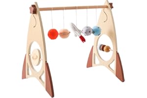 Promise Babe Arche Jeu bébé Bois pour bébés,Design fusée Arche de Jeu bébé en Bois avec Pendentif planète saisir Jouets Bois latéraux Haha Miroir Table Langer Lit bébé Parc d'activités Arche de Jeu