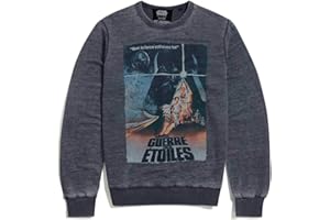 Recovered Star Wars Movie Retro French Poster, A New Hope Movie Poster Sweatshirt - Blue - Officially Licensed - Mens/Unisex Vintage Style