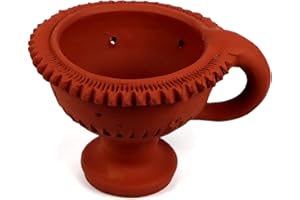 ASHIRWAD Brûleur en terre cuite naturelle faite à la main avec poignée (14 cm)