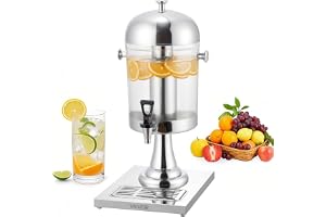 VEVOR Dryckesdispenser, kapacitet 8 L, vattenfontän i rostfritt stål och plast, med kran, isfack och bricka, lemonadjuice dis