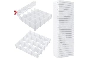 DVHOK 45Pcs Drawer Dividers, Adjustable Drawer Organiser, Cut at Will for Tidying Clutter Clothes, Socks, Makeup, Dresser, Kitchen White
