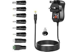 Outtag 36W 12V Power Supply 3V 4.5V 5V 6V 7.5V 9V 12V 0.5A 1A 2A 3A AC to DC Universal Power Adapter for CCTV Camera Speakers Alexa Echo Dot Routers LED Strips Tablet E-Reader Dab Radio Alarm TV Box