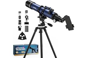 MATALDE 90mm Aperture Telescope 800mm Focal Length Refractor for Beginners & Adult, Professional Astronomy Telescope with 32X-240X Magnification, 3X Barlow Lens & Phone Adapter