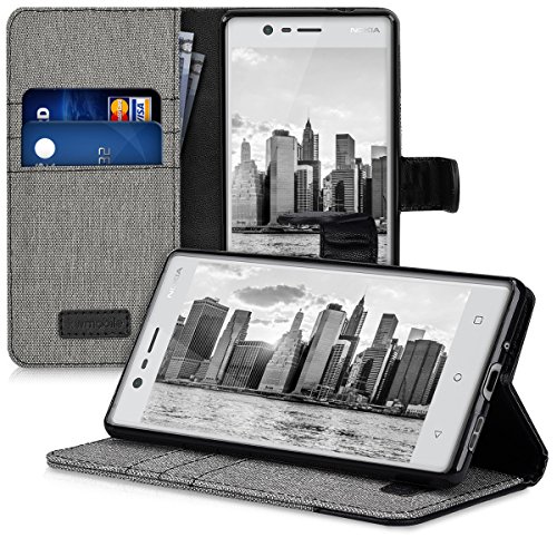 kwmobile HÃ¼lle fÃ¼r Nokia 3 - Wallet Case Handy SchutzhÃ¼lle Kunstleder - Handycover KlapphÃ¼lle mit Kartenfach und StÃ¤nder Grau Schwarz
