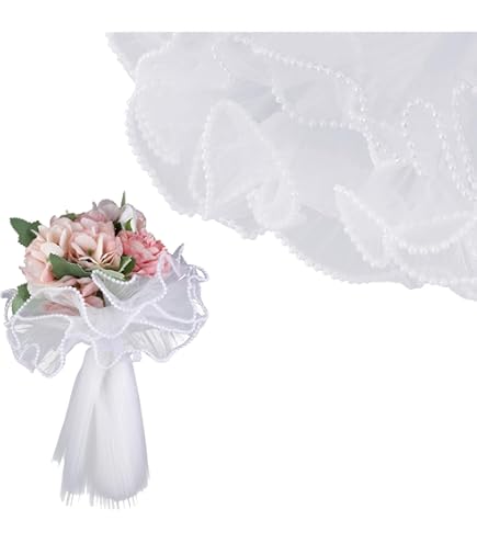 Carta Per Bouquet Fiori 4 Metri - Con Bordo Perlato - Tessuto Poliestere Per Fioristi - Bianco - Per Matrimoni, Compleanni - Foto 3