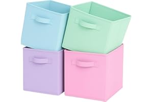 Pinkgarden Storage Box, Collapsible Fabric Storage Cube with Handles for Home, Kids Room, Closet and Toy Organization,Pack of 4, 26.7 x 26.7 x 27.9 cm, Mix Color B