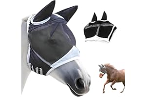 BAISHUWU Máscara para Caballo, Máscara de Mosca con Orejas, Máscara Anti Moscas Protección, Horse Fly Mask, Máscara Desmontable para Moscas de Caballos, para Caballos para repeler Mosquitos(L)