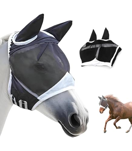 Maschera Antimosche Per Cavallo QKEPCY - Rete Morbida Con Paraorecchie E Protezione UV | Rosa - Foto 9