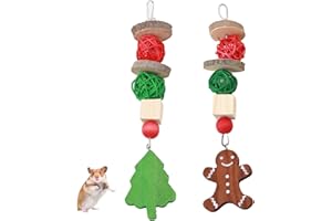 Bohue 2pcs Christmas Guinea Pig Toys Gingerbread Christmas Tree Hanging Accessories Hamster Rabbit Chew Toys Chinchilla Chew and Treats Toys for Small Pets