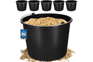 KOTARBAU Juego de 5 cubos de plástico de 12 l para la construcción, cubos para mortero, cemento, agua, cubo de jardín, negro