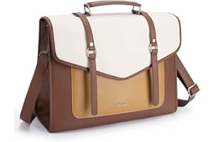 ECOSUSI Laptop Bag for Women 15.6 inch PU Leather Large Ladies Messenger Bag Professional Work Briefcase Computer Satchel Bag, Brown