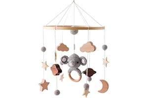 SARAH DUKE Mobile Baby Babybett Mobile Baby Holz Bettglocke Windspiel Sterne Elefant Handgemacht Mobiles Kinderzimmer Decor Geschenk für Baby Mädchen oder Jungen (Elefant)