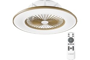 Noaton Ventilatore da soffitto con luce 11056CR Vega, telecomando, attenuazione LED max 44 W, 3 temperature di colore regolabili, timer, flusso d'aria fino a 61 m3/min, Ø56 cm marrone