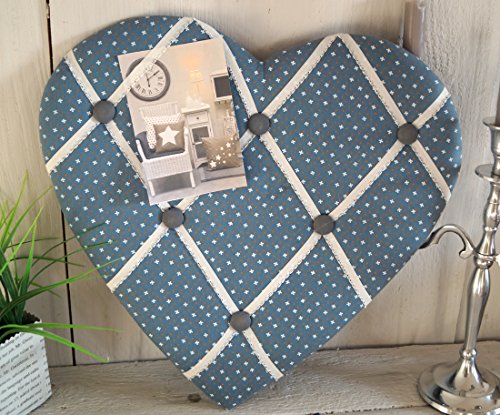 Pinnwand Memoboard Kartenhalter Herz Stoff (Blau)