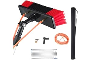 MENAYODA Barre télescopique de 5 à 10 m - Brosse de Nettoyage avec Manche télescopique Extensible pour Panneaux solaires photovoltaïques (Tige de 8 m, Brosse de 30 cm)