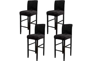 CLGTY Velvet Stretch Bar Stool Covers, Soft Non Slip Height Stool Covers With Elastic Bottom Removable Washable High Seat Chair Protectors For Dining Room Kitchen Barstool-black-4PCS
