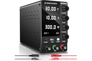 RUZIZAO DC Bench Power Supply Variable: 30V 10A Adjustable Switching Regulated High Precision 4-Digits LED Display 5V/2A USB Port Test Lead Output & Input Power Cord Bench Lab DC Power Supply