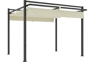 Outsunny 3 x 3(m) Pergola with Retractable Roof Canopy, Aluminium Frame Garden Gazebo Outdoor Sun Shade Shelter for Grill, Patio, Deck, Khaki