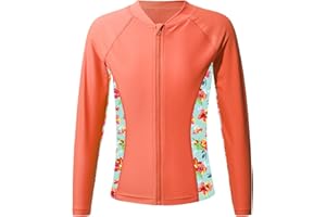 Nyeemya Girl's Long Sleeve Top Child's Rash Guard Shirts Vest UPF 50+ Quick Dry Swimsuit Summer Beach Coat
