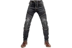 QIYUANT Hombre Pantalones de Motocicleta Moto Jeans Resistencia al Desgarro Casual Retro Elásticos con Equipo de Protección Mejorada Desmontable Anti Caída