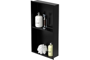 LuxeBath Niche de Douche Encastrée Murale Double, 30x60x10 cm, en Acier Inoxydable, Noir, Étanche, Étagère avec Cadre Salle de Bain, Encastrable, Rangement Articles Toilette, Matériel Montage
