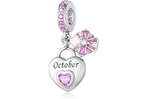 Aurevella A Forma di cuore Charm con pietra natale, Charms in Argento Sterling 925, Regalo di Compleanno Personalizzato per Donna, Adatto per Bracciali e Collane