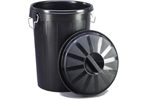 Cubo Industrial con Tapa 95 litros – Plástico Resistente, Asas Metálicas Ergonómicas, Color Negro, 55x55x67 cm – Ideal para Industria, Limpieza y Hostelería | Denox