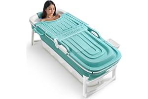Warmiehomy 152 x 62 x 54cm Foldable Bathtub Adults, Portable Folding Bathtub with Cover, Soap Basket, Neck Pillow, Massage Rollers, Bathroom Warm Spa Sauna for Adults Kids,Green