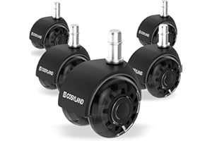 COSYLAND Set 5 Rotelle Doppie Nero Trasparente, Ruote sedia ufficio resistenti e silenziose, ruote per sedia ufficio per parquet, perfette per ufficio, 11X22MM
