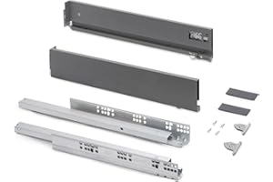 Emuca - Kit tiroir pour cuisine et bain à régulation 3D, hauteur 93mm, profondité 500mm, 40 Kg, fermeture amortie, panneaux non incluses, Acier, gris anthracite