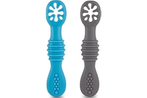 HOMYBABY® Cuilleres Bebe 1er Age - Cuillere Bébé Apprentissage en Silicone Alimentaire LFGB - Pre Cuillere DME bebe - Couverts Adaptés à la Dentition