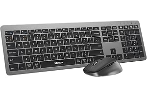 seenda Wireless Bluetooth Keyboard and Mouse, Dual Bluetooth+2.4G USB, COE300 Multi-Device Ultra Slim Quiet Keyboard and Mouse Set Full Size for Windows, Mac OS, Laptop, PC, iPad, Tablet, Black&Grey