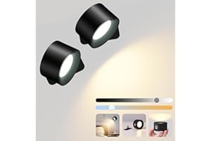 GuKKK LED Wall Light Indoor Wall Lamp with Battery, Touch Control, 360° Rotatable, for Living Room, Bedroom, Staircase, Hallway, Wireless Wall Lights (Pack of 2, Black)
