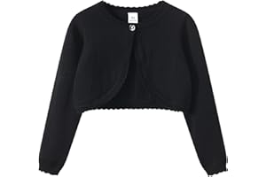 PythJooh Baby Girl Long Sleeve Bolero Shrugs Girls One-Button Plain Cotton Wedding Bolero Cardigan Knitted Coat for 1-13Years