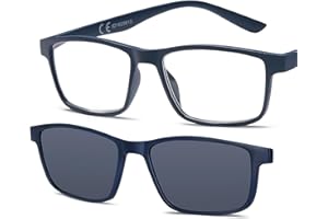 NEW VISION Occhiali da Lettura, Occhiali da Vista con Magnetica Clip Occhiali da Sole, Protezione 100% UVA e UVB, NV8126 Clip On Occhiali da Lettura per Donna Uomo (blu, 1, x)