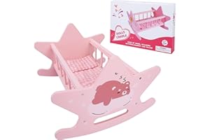 GOTHINK Wooden Baby Doll Crib Set, Pink Bed Toys, Rocking Baby Doll Cradle Accessories, Play Cradle Furniture Accessories,Gift for Boys Girls Kids, Ages 3+