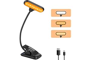 OUSFOT Lampa do czytania książek, zacisk z 3 stopniami jasności, 9 diod LED, ładowana przez USB, lampa zaciskowa 360°, elastyczna lampa zaciskowa LED, do biura, łóżka, stojak na nuty