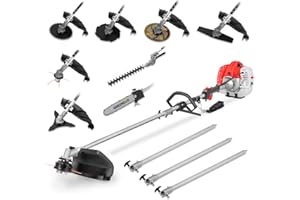 GREENCUT GM650X-9 - Desbrozadora Multifunción 9 en 1, Motor Gasolina 65cc 4,9cv 2 Tiempos, 9 Accesorios Intercambiables, Función Desbrozadora, Podadora y Cortasetos para Jardín