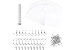 JINSION 145 Pezzi Kit di Shrink Plastic, 20 Fogli In Bianco Plastica Termoretraibile, Carta Termoretraibile con Anello Aperto, Portachiavi, Catena di Perline E Gancio per Orecchio per L'Artigianato Fai Da T