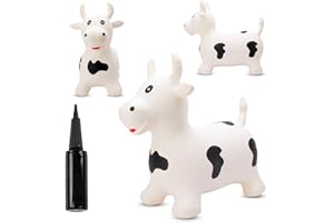 SUN BABY Animal Sauteur Gonflable, Jouet Enfant 1 an pour l'intérieur et l'extérieur, Design Ergonomique, Pompe Manuelle Incluse (Taureau Blanc)