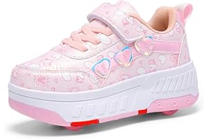 Hearda Scarpe con Rotelle Bambina, 2 in 1 Scarpe con Rotelle Bambino, Sportive Scarpe da Skateboard con 4 Rotelle a Scomparsa Sneakers da Ginnastica da Pattini Unisex Bambini