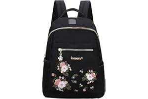Eshow Sacs à Dos Femme Nylon Petit Backpack Casual léger Fort Multifonctionnel Sac Poitrine Sac pour Les Filles Scolaire Randonnée Camping Voyage Extérieur Noir